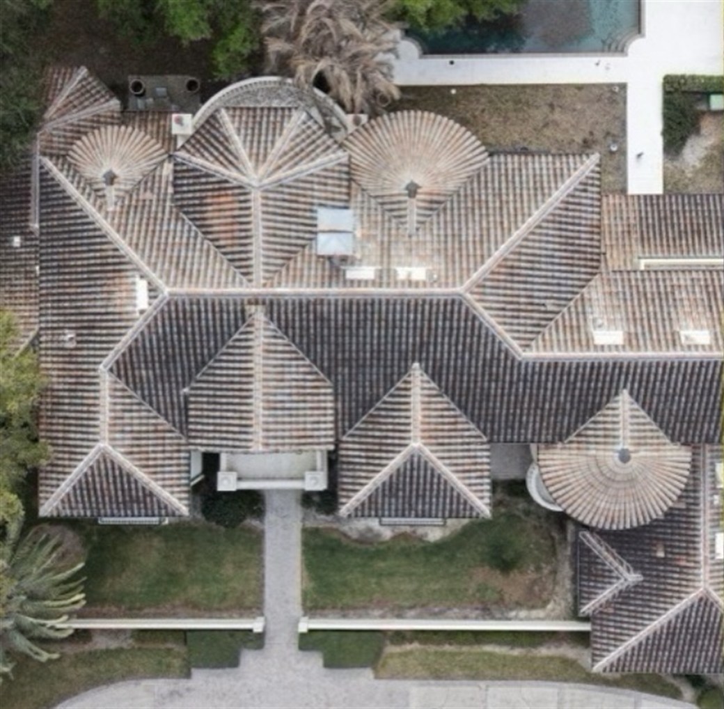 Roof before drone soft-wash
