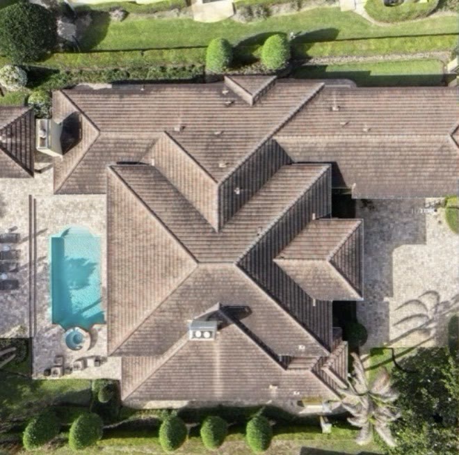 Tile roof · aerial view — before cleaning